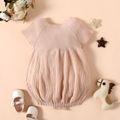 Baby Girl Floral Embroidered Short-sleeve Knit Romper Light Pink