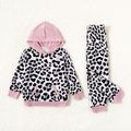 All Over Leopard Splicing Pink Long-sleeve Hoodie with Pants Sets for Mom and Me ColorBlock