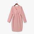 Solid Pink Long-sleeve Casual Midi Dress for Mom and Me Pink
