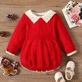 Baby Girl Hollow out Doll Collar Knit Colorblock Long-sleeve Romper Red