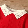 Baby Girl Hollow out Doll Collar Knit Colorblock Long-sleeve Romper Red