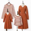 100% Cotton Family Matching Solid Half-sleeve Dresses and Stripe Long-sleeve T-shirts Sets Red
