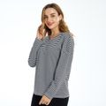 Thanksgiving V-neck long sleeve Black and White Stripe Print Sweatshirt Pullover Black/White