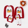 Thanksgiving Day Pumpkin and Letter Print Family Matching Red Raglan Long-sleeve Sweatshirts ColorBlock image 1