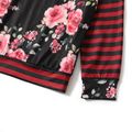 All Over Floral Print Splicing Striped Long-sleeve Hoodies for Mom and Me redblack