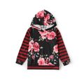 All Over Floral Print Splicing Striped Long-sleeve Hoodies for Mom and Me redblack