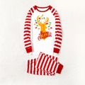 Christmas Golden Deer and Letter Print Family Matching Long-sleeve Red Striped Pajamas Sets (Flame Resistant) Red/White