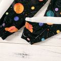 2-piece Kid Boy Space Planet Print Hoodie Sweatshirt and Elasticized Pants Set Black