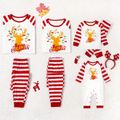 Christmas Golden Deer and Letter Print Family Matching Long-sleeve Red Striped Pajamas Sets (Flame Resistant) Red/White image 1