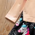 Toddler Girl Faux-two Unicorn Print Bowknot Design Long-sleeve Dress Pink