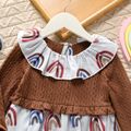 Toddler Girl Flounce Rainbow Print Ruffled Cable Knit Textured Long-sleeve Splice Dress Brown