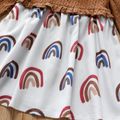 Toddler Girl Flounce Rainbow Print Ruffled Cable Knit Textured Long-sleeve Splice Dress Brown