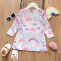Toddler Girl Unicorn Print Tie Dye/ Rainbow Cloud Print Long-sleeve Dress Multi-color