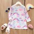Toddler Girl Unicorn Print Tie Dye/ Rainbow Cloud Print Long-sleeve Dress Multi-color