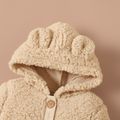 Baby Boy/Girl Solid Apricot Thickened Fuzzy Fleece 3D Ears Hooded Long-sleeve Jumpsuit Apricot