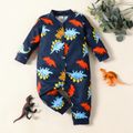 Baby Boy All Over Cartoon Dinosaur Print Blue Long-sleeve Jumpsuit Royal Blue