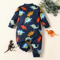 Baby Boy All Over Cartoon Dinosaur Print Blue Long-sleeve Jumpsuit Royal Blue