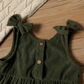 2-piece Toddler Girl Floral Print Round-collar Long-sleeve Tee and Bowknot Button Design Army Green Overalls Set Army green
