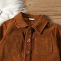 Toddler Boy Elephant Embroidered Lapel Collar Button Design Long-sleeve Brown Jumpsuit Brown