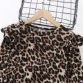 2-piece Kid Girl Leopard Print Ruffled Long-sleeve Top and Button Design Suspender Skirt Set DarkBrickRed image 4