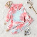 2-piece Toddler Girl Tie Dyed Twist Front Hoodie Sweatshirt and Elasticized Pants Set Pink image 2