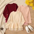 Kid Girl Cable Knit Textured Peplum Mesh Design Sweater Pink