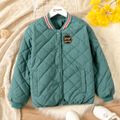 Kid Boy/Kid Girl Fleece Lined Letter Embroidered Textured Button Design Coat Turquoise