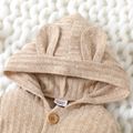 Baby Boy/Girl Heathered Ribbed Long-sleeve 3D Ears Hooded Button Down Jumpsuit Apricot