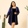 Women Plus Size Casual Lace Design Belted Lounge Sleepwear Robes Royal Blue