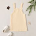 Kid Girl Button Design Solid Color Overall Dress Beige