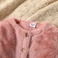 Toddler Girl Solid Color Button Design Fuzzy Coat Pink