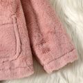 Toddler Girl Solid Color Button Design Fuzzy Coat Pink