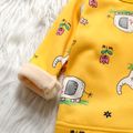 100% Cotton 2pcs Elephant and Floral Allover Fleece-lining Long-sleeve Top and Pants Yellow or Green Toddler Pajamas Set Yellow