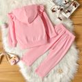2-piece Toddler Girl Ruffled Solid Color Hoodie Sweatshirt and Pants Set Pink
