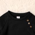 2-piece Kid Girl Button Design Raglan Sleeve Black Sweatshirt and Bowknot Design Plaid Pants Set Black