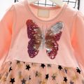 Sequined Butterfly Print Mesh with Star Allover Layered Long-sleeve Pink Toddler Dress Pink