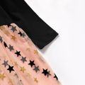 Sequined Star Print Mesh with Star Allover Layered Long-sleeve Black and Pink Toddler Dress Black