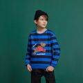 Kid Boy Christmas Letter Deer Print Stripe Pullover Sweatshirt Blue