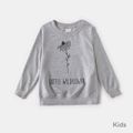 Floral Pattern Letter Print Grey Long-sleeve Sweatshirts for Mom and Me Grey