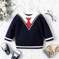 Baby Gentleman Neck Tie Pattern Blue Long-sleeve Knitted Sweater Pullover Royal Blue