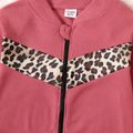 2-piece Kid Girl Leopard Print Colorblock Zipper Jacket and Pants Set Cameo brown