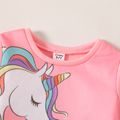 Kid Girl Unicorn Print Fleece Lined Pink Pullover Sweatshirt Pink