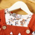 2-piece Toddler Girl Floral Print Long-sleeve Tee and Ruffled Fox Pattern Overall Dress Set Brown