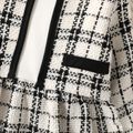 2-piece Toddler Girl Plaid Tweed Splice Long-sleeve Dress and Cardigan Set Black/White