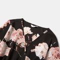 Floral Print Long-sleeve Wrap Belted Romper Shorts for Mom and Me Black