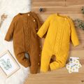Baby Boy/Girl Solid Long-sleeve Knitted Sweater Jumpsuit Yellow