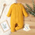 Baby Boy/Girl Solid Long-sleeve Knitted Sweater Jumpsuit Yellow image 1