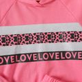 2-piece Kid Girl Letter Leopard Print Glitter Design Raglan Sleeve Hoodie Sweatshirt and Pants Set Pink