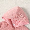 Kid Girl Textured Zipper Solid Color Hooded Coat Pink