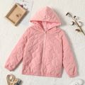 Kid Girl Textured Zipper Solid Color Hooded Coat Pink image 1